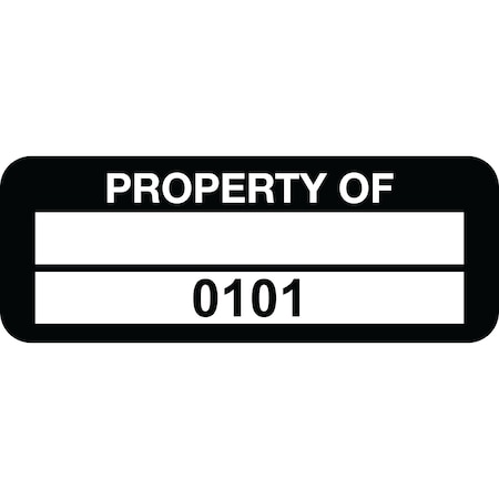 Lustre-Cal Property ID Label PROPERTY OF Polyester Blk 2in x 0.75in 1 Blank Pad&Serialized 0101-0200, 100PK 253744Pe2K0101